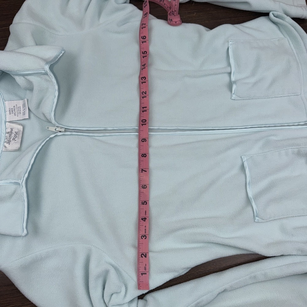 Jasmine Rose Pale Blue Fleece Bed Jacket Zip Front & Matching Lounge Pants Small - Picture 5 of 11